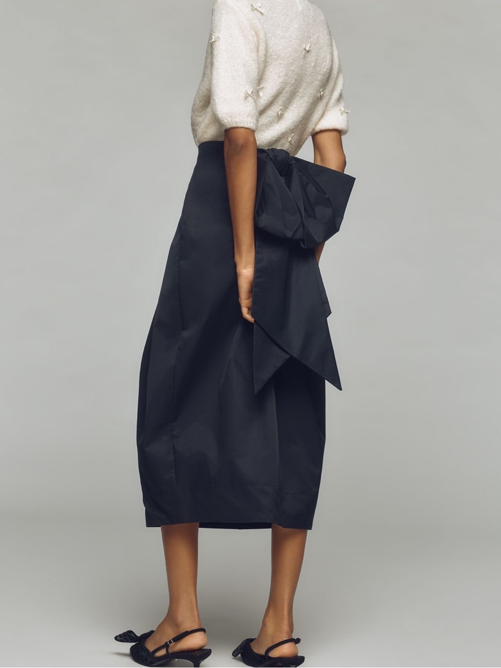 Maeve Black Midi Skirt with Statement Bow - Picture 1 of 2